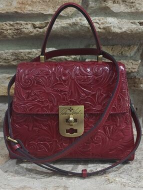 Patricia Nash Chauny Tooled Leather Satchel Crossbody Berry Red NWT